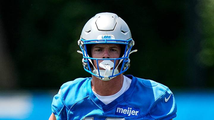 Detroit Lions wide receiver Isaac Teslaa (18) practices during OTAs at Meijer Performance Center in Allen Park on Thursday, June 11, 2026.