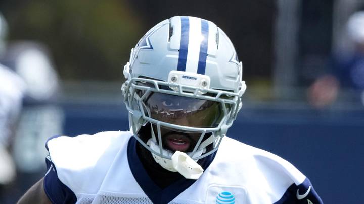 Jul 22, 2025; Oxnard, CA, USA; Dallas Cowboys receiver Parris Campbell (80) carries the ball during training camp at the River Ridge Fields. Mandatory Credit: Kirby Lee-Imagn Images