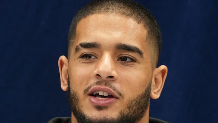 Detroit Lions defensive end Ahmed Hassanein (DL50) during the 2025 NFL Scouting Combine Detroit Lions defensive end Ahmed Hassanein (DL50) during the 2025 NFL Scouting Combine