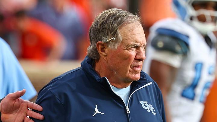 Sep 19, 2026; Clemson, South Carolina, USA; University of North Carolina Tar Heels Head Coach Bill Belichick returns to the field after a lighting delay during the game against the Clemson Tigers at Memorial Stadium. Mandatory Credit: Ashley Tumlin-Imagn Images Sep 19, 2026; Clemson, South Carolina, USA; University of North Carolina Tar Heels Head Coach Bill Belichick returns to the field after a lighting delay during the game against the Clemson Tigers at Memorial Stadium. Mandatory Credit: Ashley Tumlin-Imagn Images