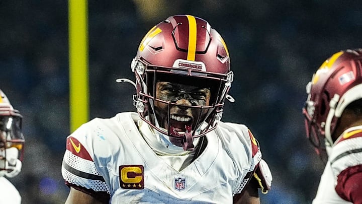 Washington Commanders wide receiver Terry McLaurin celebrates a first down against Detroit Lions.