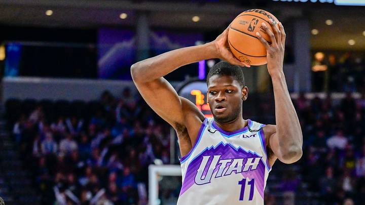 Oct 16, 2025; Salt Lake City, Utah, USA; Utah Jazz center Mo Bamba (11) waits to pass to Utah Jazz center Kyle Filipowski (22) during the second half against the Portland Trail Blazers at Delta Center. Mandatory Credit: Peter Creveling-Imagn Images
