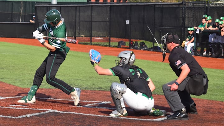University of Kentucky commit Grayson Willoughby of Trinity High School launches one of two doubles in a game against Providence Catholic (Illinois) Friday, April 10, 2026. 