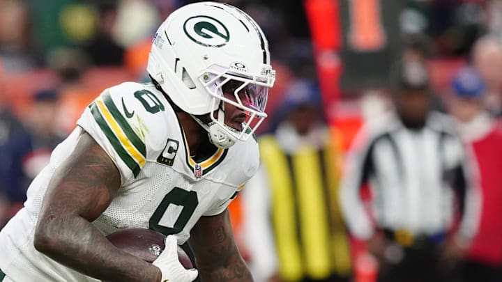 Green Bay Packers running back Josh Jacobs runs the ball last week against the Denver Broncos. Green Bay Packers running back Josh Jacobs runs the ball last week against the Denver Broncos.