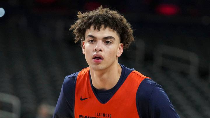 Illinois Fighting Illini guard Keaton Wagler (23) guards during practice ahead of a Final Four game on Friday, April 3, 2026, at Lucas Oil Stadium in Indianapolis. Illinois Fighting Illini guard Keaton Wagler (23) guards during practice ahead of a Final Four game on Friday, April 3, 2026, at Lucas Oil Stadium in Indianapolis.