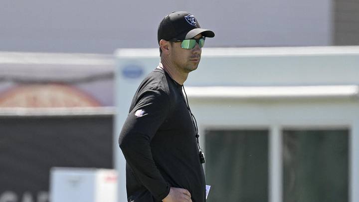 May 20, 2026; Henderson, NV, USA; Las Vegas Raiders head coach Klint Kubiak looks on during organized team activities at Intermountain Health Performance Center. Mandatory Credit: Candice Ward-Imagn Images May 20, 2026; Henderson, NV, USA; Las Vegas Raiders head coach Klint Kubiak looks on during organized team activities at Intermountain Health Performance Center. Mandatory Credit: Candice Ward-Imagn Images