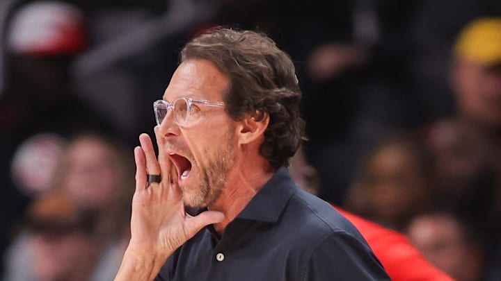 Dec 5, 2025; Atlanta, Georgia, USA; Atlanta Hawks head coach Quin Snyder on the sideline against the Denver Nuggets in the second quarter at State Farm Arena. Mandatory Credit: Brett Davis-Imagn Images
Dec 5, 2025; Atlanta, Georgia, USA; Atlanta Hawks head coach Quin Snyder on the sideline against the Denver Nuggets in the second quarter at State Farm Arena. Mandatory Credit: Brett Davis-Imagn Images