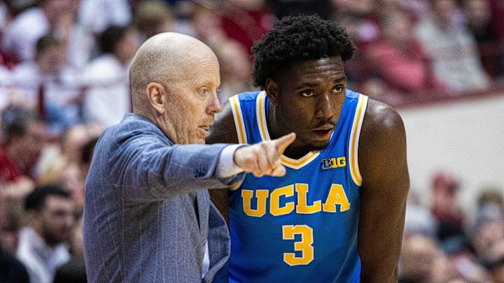 Feb 14, 2025; Bloomington, Indiana, USA; UCLA Bruins head coach Mick Cronin talks to guard Eric Dailey Jr. (3) in the second half against the Indiana Hoosiers at Simon Skjodt Assembly Hall. Mandatory Credit: Trevor Ruszkowski-Imagn Images Feb 14, 2025; Bloomington, Indiana, USA; UCLA Bruins head coach Mick Cronin talks to guard Eric Dailey Jr. (3) in the second half against the Indiana Hoosiers at Simon Skjodt Assembly Hall. Mandatory Credit: Trevor Ruszkowski-Imagn Images