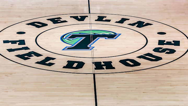 Feb 8, 2017; New Orleans, LA, USA; Devlin Fieldhouse logo at midcourt before the game between Houston Cougars and Tulane Green Wave at Devlin Fieldhouse. Mandatory Credit: Stephen Lew-Imagn Images