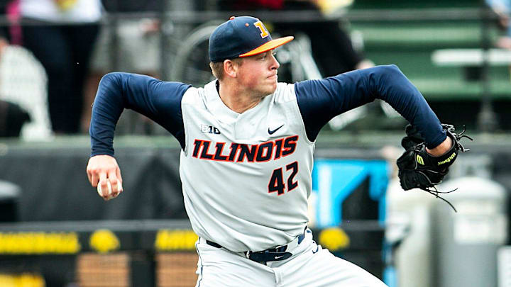 Riley Gowens throws against the Iowa Hawkeyes during his college career at Illinois. Riley Gowens throws against the Iowa Hawkeyes during his college career at Illinois.