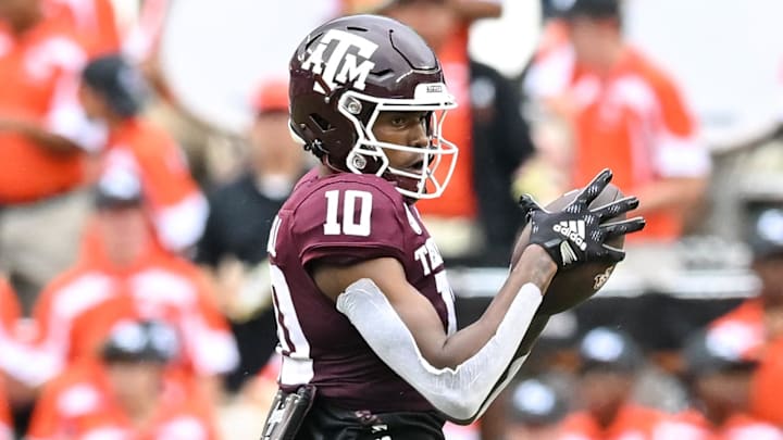 Former Texas A&M Aggies wide receiver Chris Marshall (10) catches a pass during the second half against the Sam Houston State Bearkats at Kyle Field.