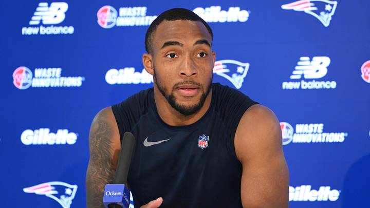 Jun 2, 2026; Foxborough, MA, USA; New England Patriots running back Treveyon Henderson (32) speaks at a press conference after practice at the team's OTA at Gillette Stadium. Mandatory Credit: Eric Canha-Imagn Images Jun 2, 2026; Foxborough, MA, USA; New England Patriots running back Treveyon Henderson (32) speaks at a press conference after practice at the team's OTA at Gillette Stadium. Mandatory Credit: Eric Canha-Imagn Images