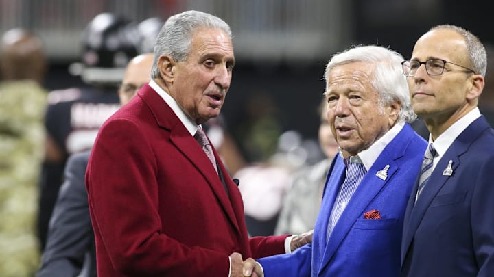 Atlanta Falcons owner Arthur Blank with New England Patriots owner Robert Kraft