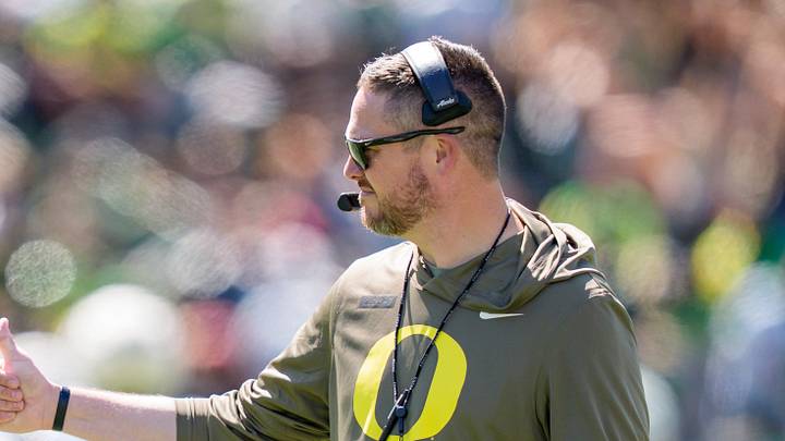 Oregon head coach Dan Lanning walks the field during the Oregon Ducks annual spring game on April 25, 2026 at Autzen Stadium in Eugene, Oregon Oregon head coach Dan Lanning walks the field during the Oregon Ducks annual spring game on April 25, 2026 at Autzen Stadium in Eugene, Oregon
