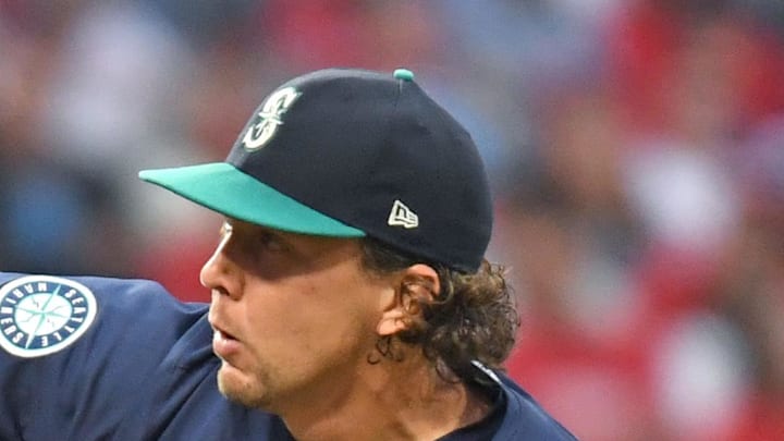 Seattle Mariners pitcher Logan Gilbert (36) follows through on a pitch during the second inning against the Philadelphia Phillies at Citizens Bank Park on Aug. 18. Seattle Mariners pitcher Logan Gilbert (36) follows through on a pitch during the second inning against the Philadelphia Phillies at Citizens Bank Park on Aug. 18.