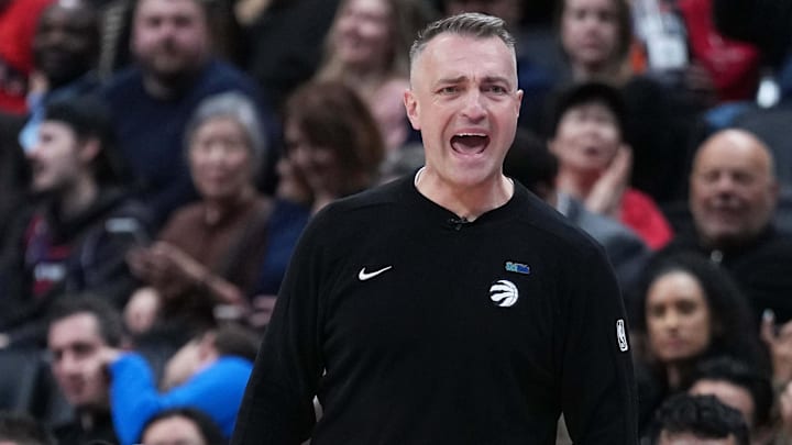 Apr 7, 2026; Toronto, Ontario, CAN; Toronto Raptors head coach Darko Rajakovic reacts during the play against the Miami Heat during the fourth quarter at Scotiabank Arena. Mandatory Credit: Nick Turchiaro-Imagn Images Apr 7, 2026; Toronto, Ontario, CAN; Toronto Raptors head coach Darko Rajakovic reacts during the play against the Miami Heat during the fourth quarter at Scotiabank Arena. Mandatory Credit: Nick Turchiaro-Imagn Images