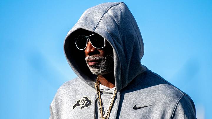 CU football head coach Deion Sanders, or Coach Prime, watches his team warm up before the game against CSU in the Rocky Mountain Showdown at Canvas Stadium on Saturday, Sept. 14, 2024, in Fort Collins, Colo. CU football head coach Deion Sanders, or Coach Prime, watches his team warm up before the game against CSU in the Rocky Mountain Showdown at Canvas Stadium on Saturday, Sept. 14, 2024, in Fort Collins, Colo.