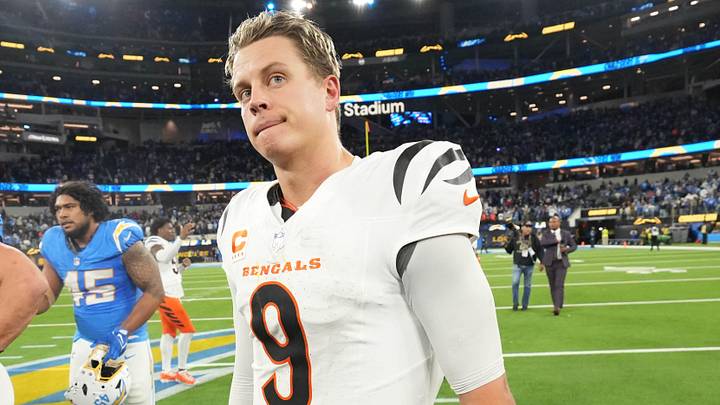 Nov 17, 2024; Inglewood, California, USA; Cincinnati Bengals quarterback Joe Burrow (9) reacts after the game against the Los Angeles Chargers at SoFi Stadium. Mandatory Credit: Kirby Lee-Imagn Images Nov 17, 2024; Inglewood, California, USA; Cincinnati Bengals quarterback Joe Burrow (9) reacts after the game against the Los Angeles Chargers at SoFi Stadium. Mandatory Credit: Kirby Lee-Imagn Images