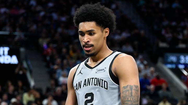 Apr 2, 2026; Inglewood, California, USA; San Antonio Spurs guard Dylan Harper (2) reacts after scoring during the second half against the Los Angeles Clippers at Intuit Dome. Mandatory Credit: William Liang-Imagn Images