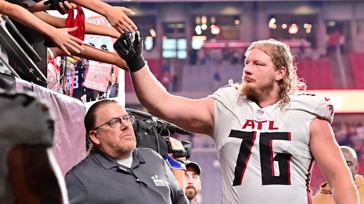 Atlanta Falcons offensive tackle Kaleb McGary Atlanta Falcons offensive tackle Kaleb McGary