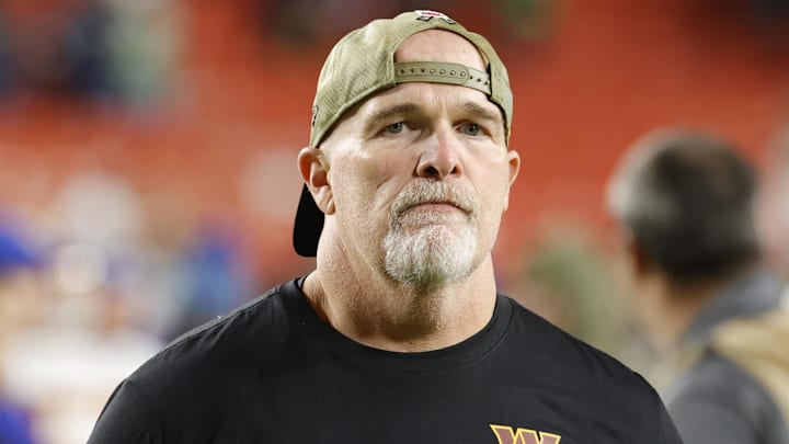 Nov 2, 2025; Landover, Maryland, USA; Washington Commanders head coach Dan Quinn Mandatory Credit: Amber Searls-Imagn Images