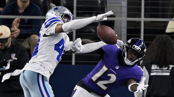 Dallas Cowboys cornerback Zion Childress breaks up a pass intended for Baltimore Ravens wide receiver Malik Cunningham