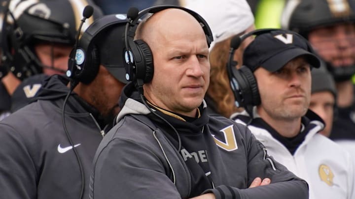 Vanderbilt head coach Clark Lea studies the field during the third quarter at FirstBank Stadium in Nashville, Tenn., Saturday, Nov. 30, 2024.