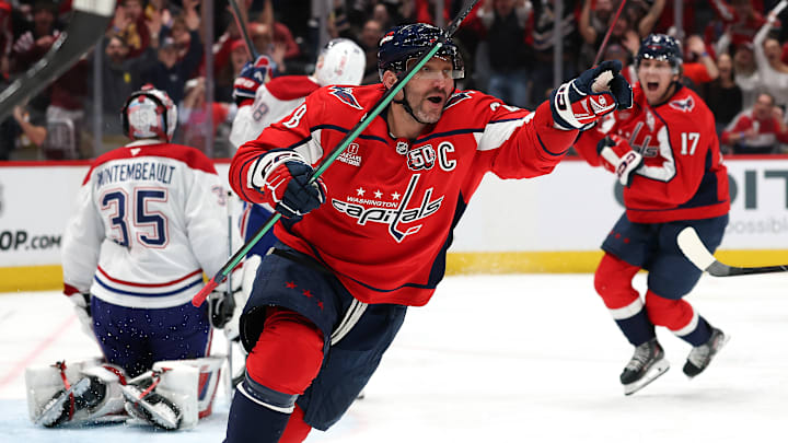 Alex Ovechkin scores in game 1 of Washington's first round series with the Montreal Canadiens. 