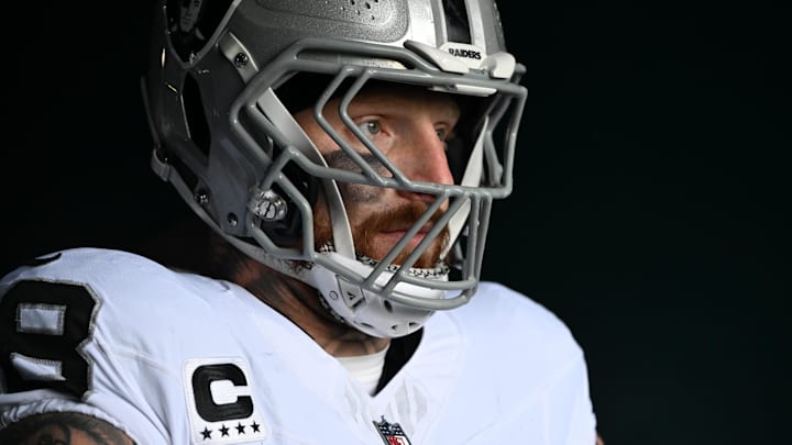 Dec 14, 2025; Philadelphia, Pennsylvania, USA; Las Vegas Raiders defensive end Maxx Crosby (98) in the tunnel against the Philadelphia Eagles at Lincoln Financial Field. Mandatory Credit: Eric Hartline-Imagn Images