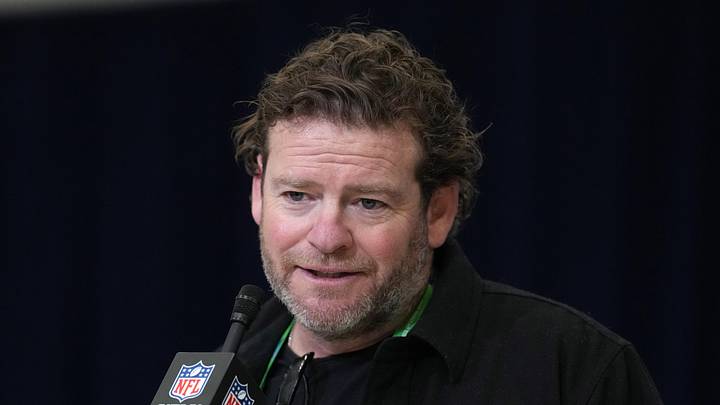 Seattle Seahawks general manager John Schneider speaks to the media