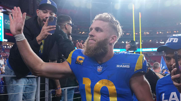 Jan 13, 2025; Glendale, AZ, USA; Los Angeles Rams wide receiver Cooper Kupp (10) reacts after the NFC wild card game against the Minnesota Vikings at State Farm Stadium. Mandatory Credit: Joe Camporeale-Imagn Images Jan 13, 2025; Glendale, AZ, USA; Los Angeles Rams wide receiver Cooper Kupp (10) reacts after the NFC wild card game against the Minnesota Vikings at State Farm Stadium. Mandatory Credit: Joe Camporeale-Imagn Images