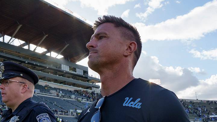 UCLA head coach Bob Chesney walks off the field after his win as the Oregon Ducks host the UCLA Bruins on Oct. 10, 2026, at Autzen Stadium in Eugene, Oregon. 