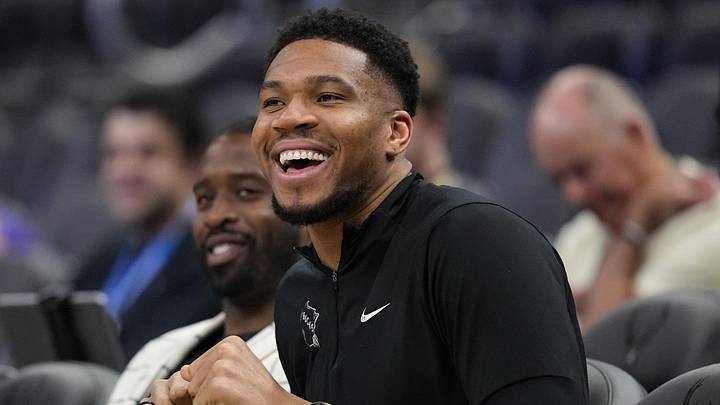 Apr 10, 2026; Milwaukee, Wisconsin, USA; Milwaukee Bucks forward Giannis Antetokounmpo enjoys a moment during warmups prior to the game against the Brooklyn Nets at Fiserv Forum. Mandatory Credit: Jeff Hanisch-Imagn Images Apr 10, 2026; Milwaukee, Wisconsin, USA; Milwaukee Bucks forward Giannis Antetokounmpo enjoys a moment during warmups prior to the game against the Brooklyn Nets at Fiserv Forum. Mandatory Credit: Jeff Hanisch-Imagn Images