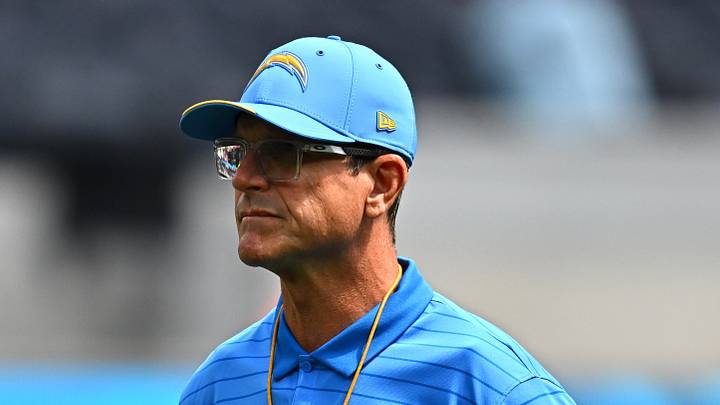 Los Angeles Chargers head coach Jim Harbaugh; William Liang