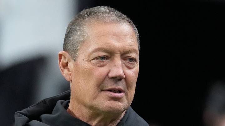 Aug 13, 2026; Paradise, Nevada, USA; Las Vegas Raiders offensive line coach Rick Dennison during the game against the Arizona Cardinals at Allegiant Stadium. Mandatory Credit: Kirby Lee-Imagn Images Aug 13, 2026; Paradise, Nevada, USA; Las Vegas Raiders offensive line coach Rick Dennison during the game against the Arizona Cardinals at Allegiant Stadium. Mandatory Credit: Kirby Lee-Imagn Images