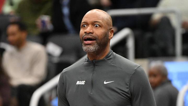Jan 21, 2025; Toronto, Ontario, CAN;  Orlando Magic head coach Jamahl Mosley reacts to an officials call in the second half against the Toronto Raptors at Scotiabank Arena. Mandatory Credit: Dan Hamilton-Imagn Images