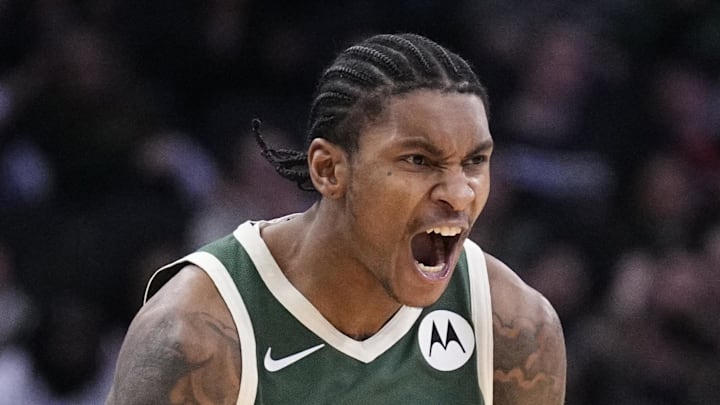 Milwaukee Bucks guard Kevin Porter Jr. celebrates a made three-point shot in the second half against the Detroit Pistons at Fiserv Forum on December 3. Milwaukee Bucks guard Kevin Porter Jr. celebrates a made three-point shot in the second half against the Detroit Pistons at Fiserv Forum on December 3.
