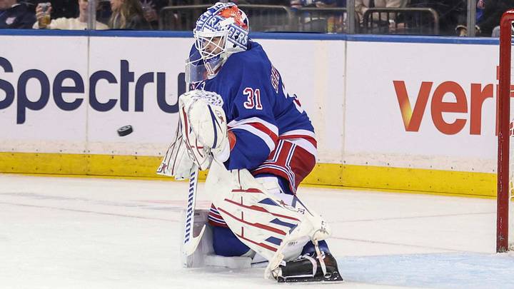 Oct 6, 2026; New York, New York, USA; New York Rangers goaltender Igor Shesterkin (31) makes a save on a shot on goal attempt in the second period against the New York Islanders at Madison Square Garden. Mandatory Credit: Wendell Cruz-Imagn Images Oct 6, 2026; New York, New York, USA; New York Rangers goaltender Igor Shesterkin (31) makes a save on a shot on goal attempt in the second period against the New York Islanders at Madison Square Garden. Mandatory Credit: Wendell Cruz-Imagn Images