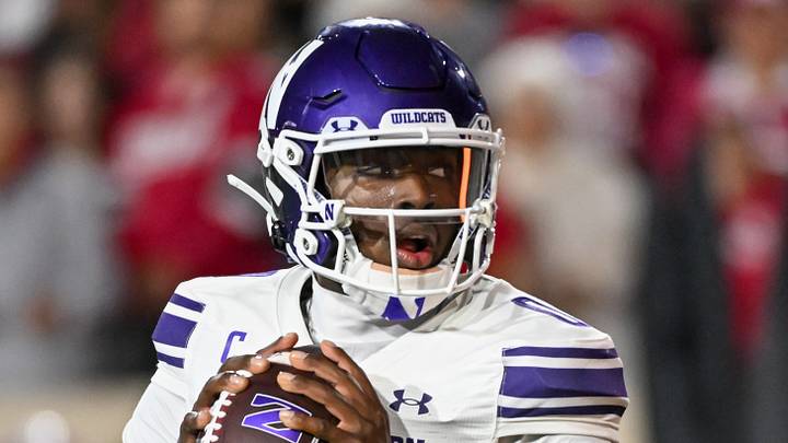 Sep 25, 2026; Bloomington, Indiana, USA; Northwestern Wildcats quarterback Aidan Chiles (0) looks to throw a pass against the Indiana Hoosiers during the second half at Merchants Bank Field at Memorial Stadium. Mandatory Credit: Robert Goddin-Imagn Images Sep 25, 2026; Bloomington, Indiana, USA; Northwestern Wildcats quarterback Aidan Chiles (0) looks to throw a pass against the Indiana Hoosiers during the second half at Merchants Bank Field at Memorial Stadium. Mandatory Credit: Robert Goddin-Imagn Images