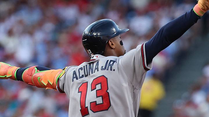 Sep 5, 2026; Philadelphia, Pennsylvania, USA; Atlanta Braves right fielder Ronald Acuna Jr. (13) reacts as he runs the bases after hitting a home run against the Philadelphia Phillies during the third inning at Citizens Bank Park. Mandatory Credit: Bill Streicher-Imagn Images Sep 5, 2026; Philadelphia, Pennsylvania, USA; Atlanta Braves right fielder Ronald Acuna Jr. (13) reacts as he runs the bases after hitting a home run against the Philadelphia Phillies during the third inning at Citizens Bank Park. Mandatory Credit: Bill Streicher-Imagn Images