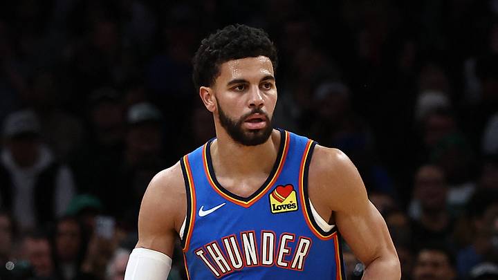 Mar 25, 2026; Boston, Massachusetts, USA; Oklahoma City Thunder guard Ajay Mitchell (25) during the second quarter against the Boston Celtics at TD Garden. Mandatory Credit: Winslow Townson-Imagn Images