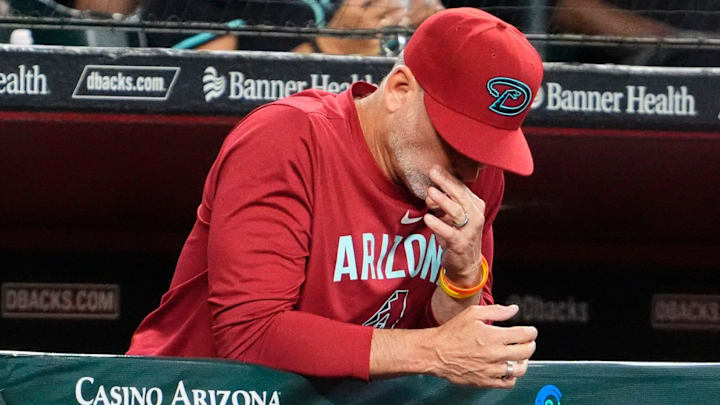 Arizona Diamondbacks manager Torey Lovullo reacts during action against the Cleveland Guardians in the third inning at Chase Field on Aug. 20, 2025. Arizona Diamondbacks manager Torey Lovullo reacts during action against the Cleveland Guardians in the third inning at Chase Field on Aug. 20, 2025.