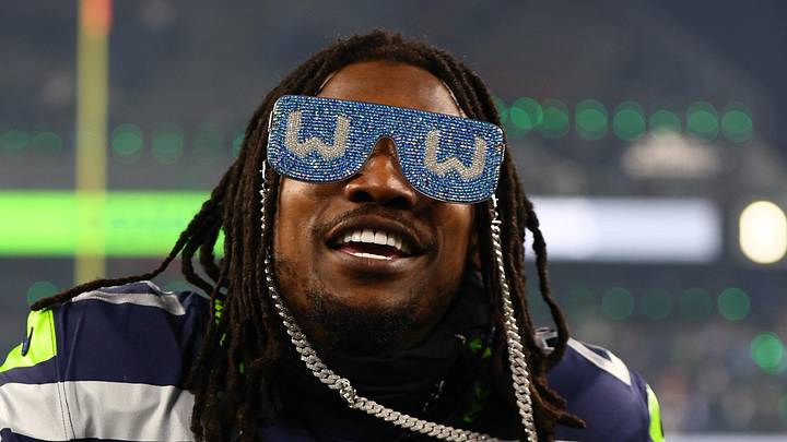 Seattle Seahawks cornerback Riq Woolen celebrates following the NFC Divisional Round game