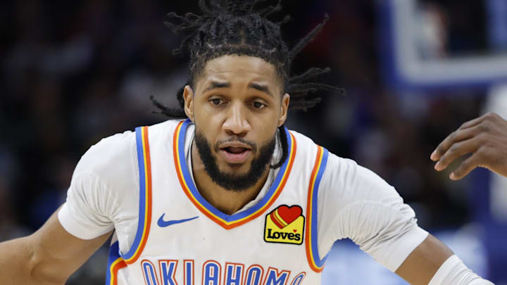 Mar 15, 2025; Detroit, Michigan, USA; Oklahoma City Thunder guard Isaiah Joe (11) dribbles in the second half against the Detroit Pistons at Little Caesars Arena. Mandatory Credit: Rick Osentoski-Imagn Images Mar 15, 2025; Detroit, Michigan, USA; Oklahoma City Thunder guard Isaiah Joe (11) dribbles in the second half against the Detroit Pistons at Little Caesars Arena. Mandatory Credit: Rick Osentoski-Imagn Images