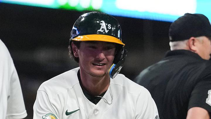 Jun 13, 2026; Summerlin, Nevada, USA; Athletics shortstop Alika Williams (12) celebrates with first baseman Nick Kurtz (16) after scoring against the Colorado Rockies during the sixth inning at the Las Vegas Ballpark. Mandatory Credit: Lucas Peltier-Imagn Images Jun 13, 2026; Summerlin, Nevada, USA; Athletics shortstop Alika Williams (12) celebrates with first baseman Nick Kurtz (16) after scoring against the Colorado Rockies during the sixth inning at the Las Vegas Ballpark. Mandatory Credit: Lucas Peltier-Imagn Images