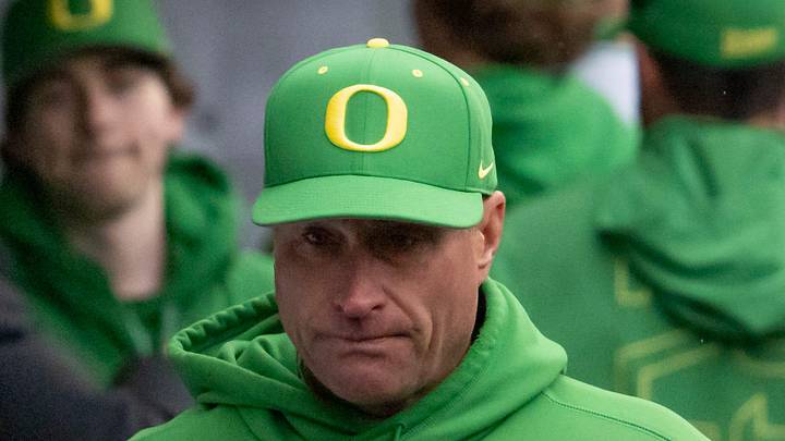 Oregon head coach Mark Wasikowski walks the dugout as the Oregon Ducks host the Minnesota Golden Gophers Saturday, March 15, 2025, at PK Park in Eugene, Ore. Oregon head coach Mark Wasikowski walks the dugout as the Oregon Ducks host the Minnesota Golden Gophers Saturday, March 15, 2025, at PK Park in Eugene, Ore.