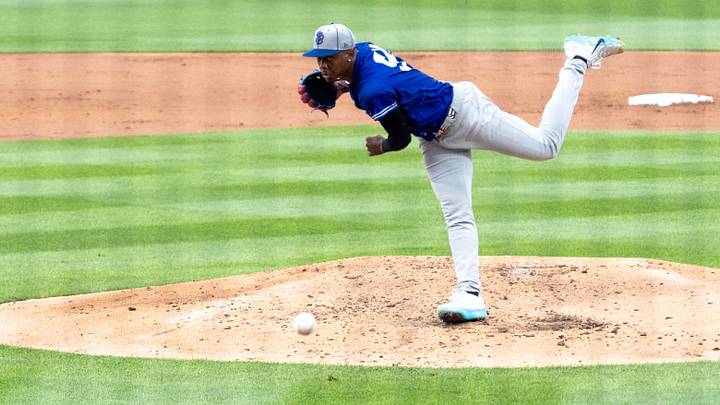 St. Paul’s Kendry Rojas (54) pitches to the Iowa Cubs Aug. 11, 2026 at the Field of Dreams in Dyersville, Iowa.