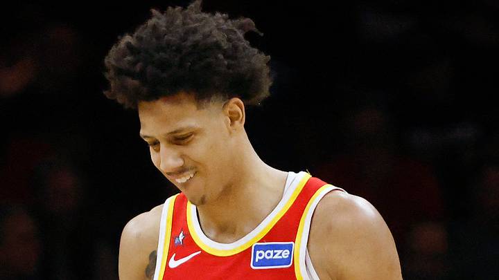 Atlanta Hawks forward Jalen Johnson (1) against the Miami Heat at Kaseya Center on February 3, 2026.