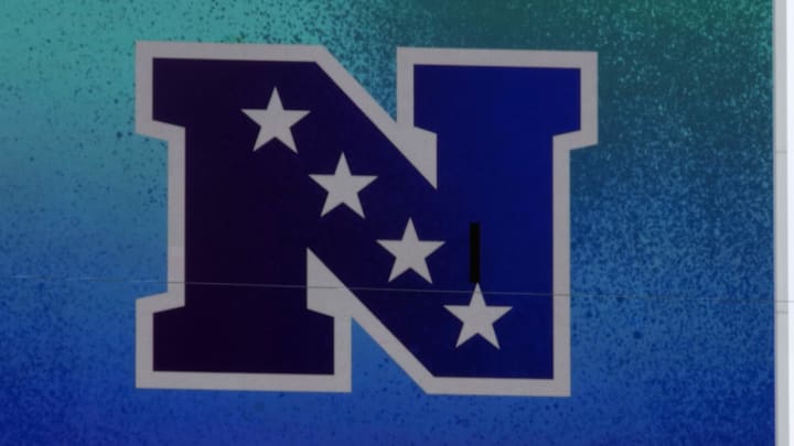 Feb 1, 2025; Orlando, FL, USA; The NFC logo on the video board at Camping World Stadium. Mandatory Credit: Kirby Lee-Imagn Images
