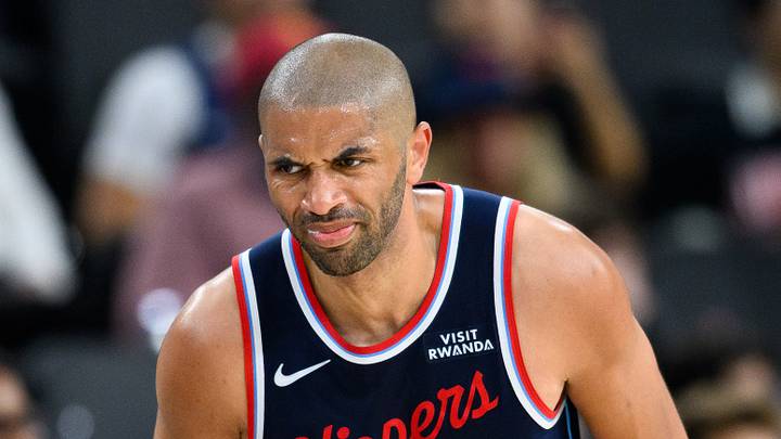 Mar 23, 2026; Inglewood, California, USA; Los Angeles Clippers forward Nicolas Batum (33) reacts after missing a shot during the second half against the Milwaukee Bucks at Intuit Dome. Mandatory Credit: William Liang-Imagn Images